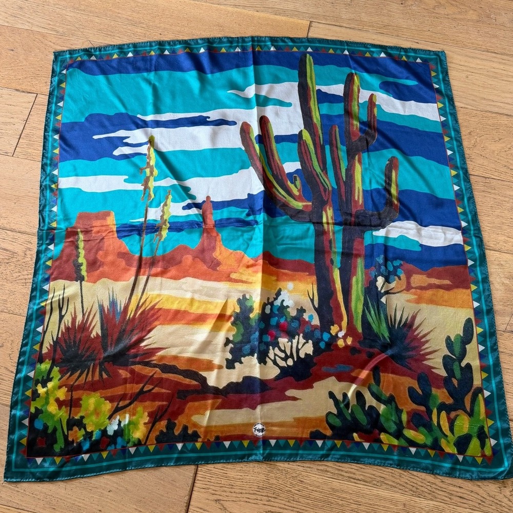 Fringe Paint by Numbers Silk Teal‎ Southwestern Desert Landscape Scarf (1463)